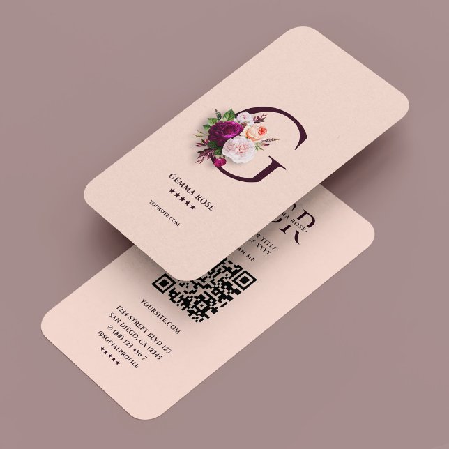 Elegant Modernes, florales botanisches G Pink Visitenkarte (Elegant Modern Floral Monogram G Pink Business Card
)