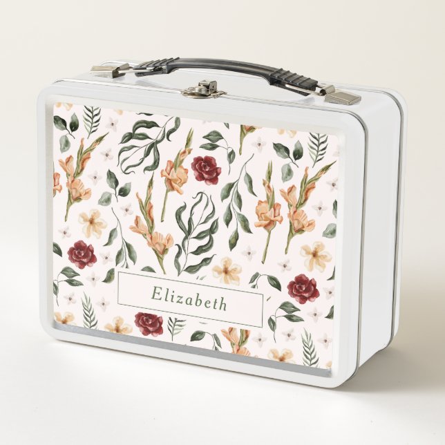 Elegant Modernes, florales Personalisiert Metall Brotdose (Vorderseite)