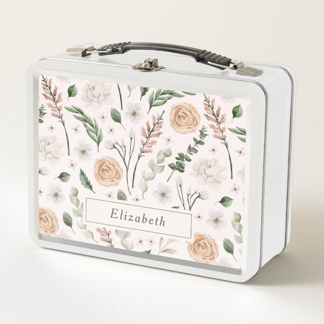 Elegant Modernes, florales Personalisiert Metall Brotdose (Vorderseite)