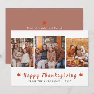 Elegant Modernes Happy Thanksgiving Herbst 3 Foto Feiertagskarte