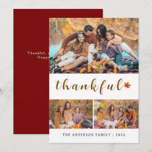 Elegant Modernes Happy Thanksgiving Herbst 3 Foto Feiertagskarte