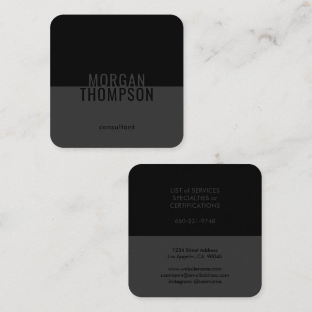 Elegant Modernes, Minimalistisches Schlichtes Schw Quadratische Visitenkarte (Vorne/Hinten)