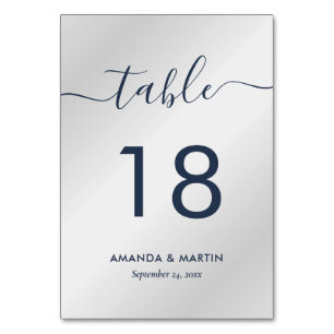 Elegant Modernes Navy Blau und Silber Tischnummer
