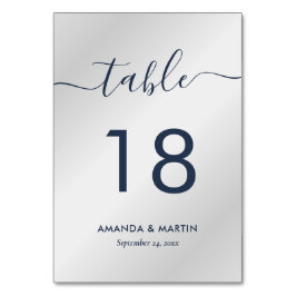 Elegant Modernes Navy Blau und Silber Tischnummer