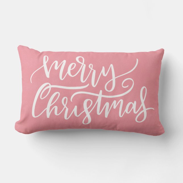 Elegant Modernes Rosa Frohe Weihnachtskalligraphie Lendenkissen (Vorderseite)