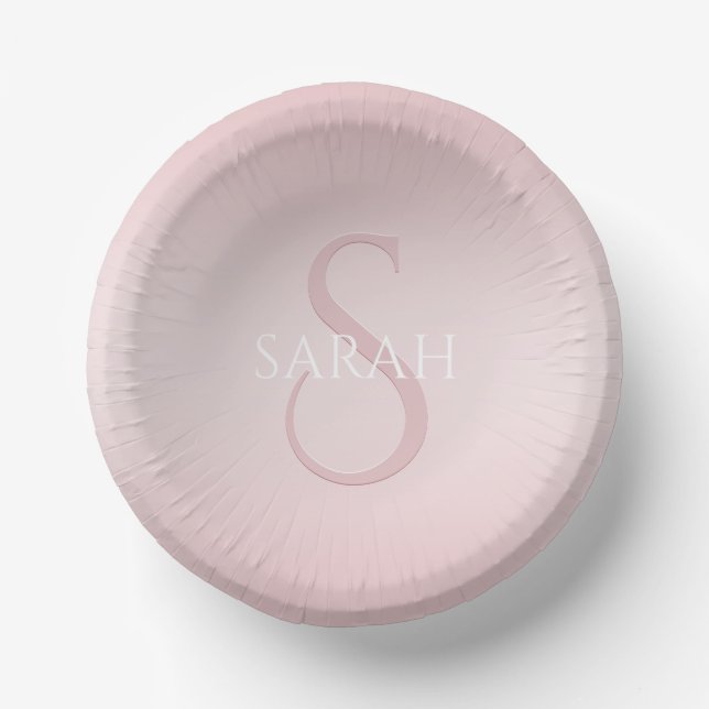 Elegant Modernes Rosa Ombre Name & Monogram Pappteller (Vorderseite)