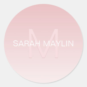 Elegant Modernes Rosa Ombre Name & Monogram Runder Aufkleber