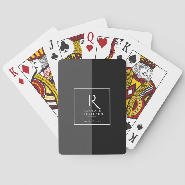 Elegant Modernes, Schwarz-weißes Mit Monogramm Spielkarten (Rückseite)