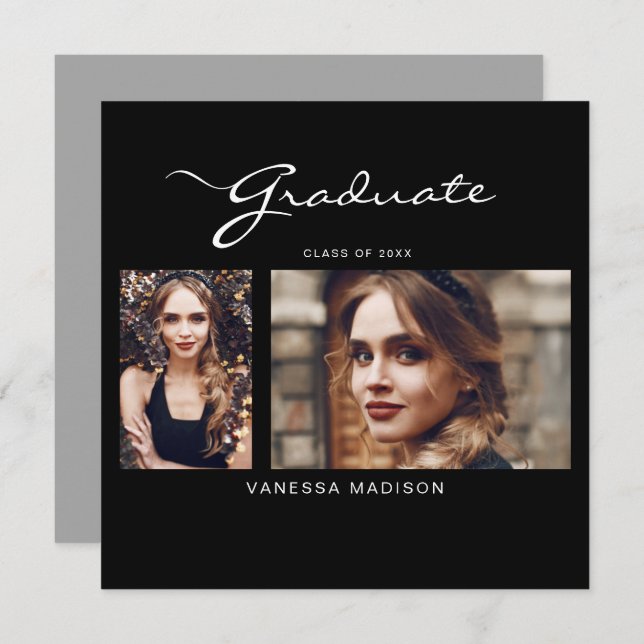 Elegant Modernes Script-Minimal | 2 FOTO ABSCHLUSS Ankündigung (Vorne/Hinten)