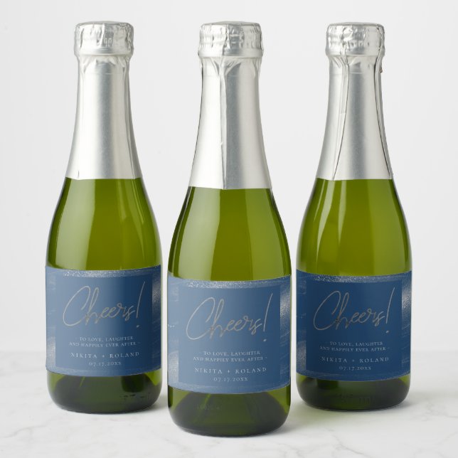 Elegant Modernes Silver Cheers Navy Blue (Flaschen)