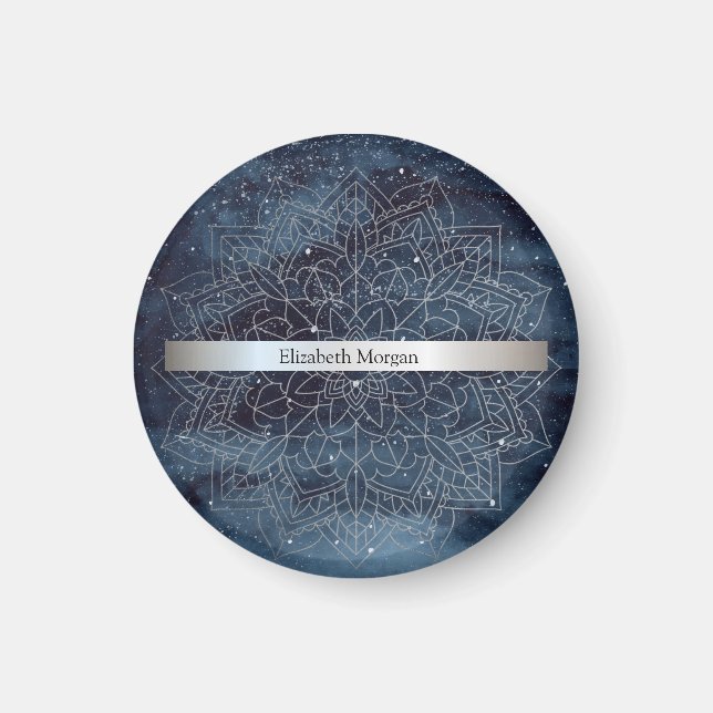 Elegant Modernes Silver Mandala Stripe Navy Blue Magnet (Vorne)