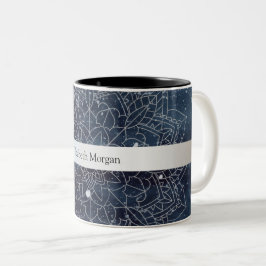 Elegant Modernes Silver Mandala Stripe Navy Blue Zweifarbige Tasse