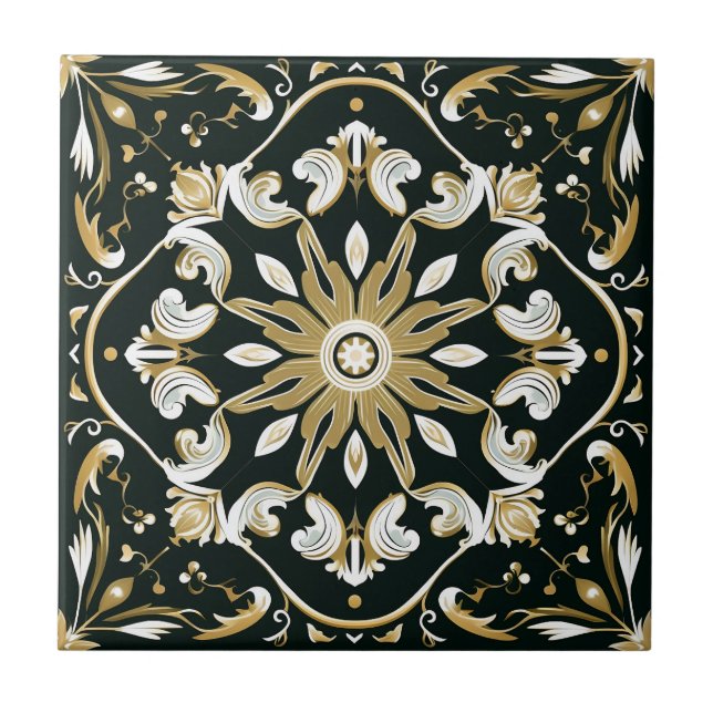 Elegant Modernes stilvolles Floral Black Fliese (Vorderseite)
