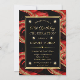 Elegant Molten Red and Gold Glitzer 21. Geburtstag Einladung