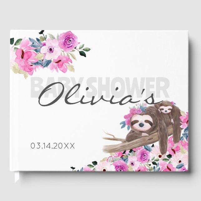 Elegant Mommy Baby Sloth Baby Shower Gästebuch (Vorderseite)