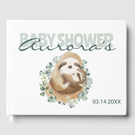 Elegant Mommy Baby Sloth Greenery Baby Shower Gues Gästebuch