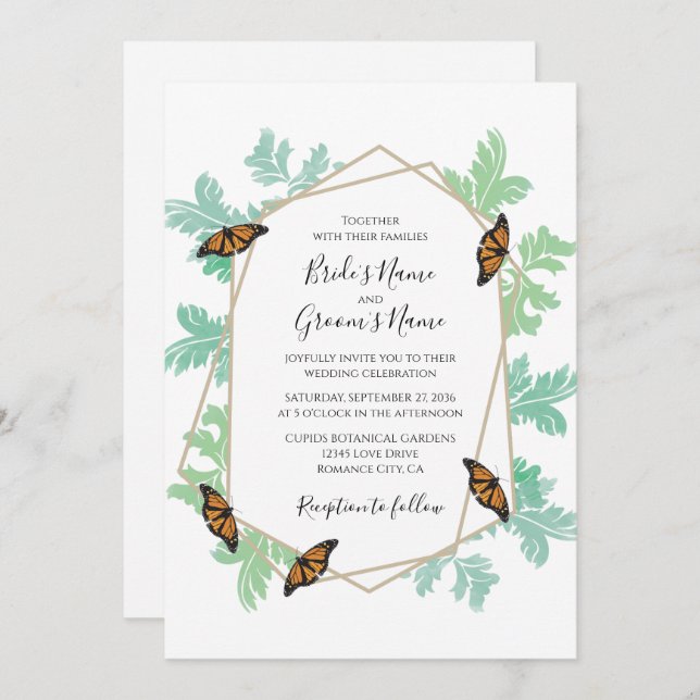 Elégant Monarque Papillon Mariage Invitations (Devant / Derrière)
