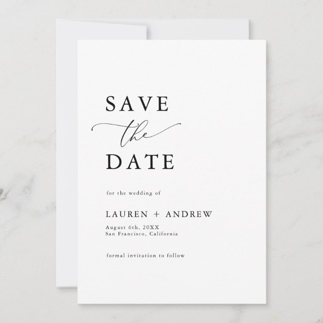 Elegant Mongram Black & White I Save the Date Einladung (Vorderseite)