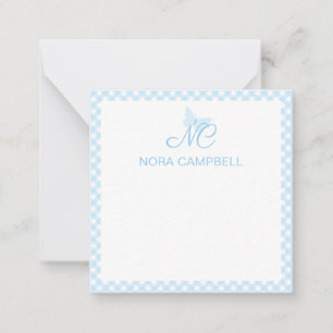 Elegant Monogram Baby Blue Gingham Personalisiert Mitteilungskarte
