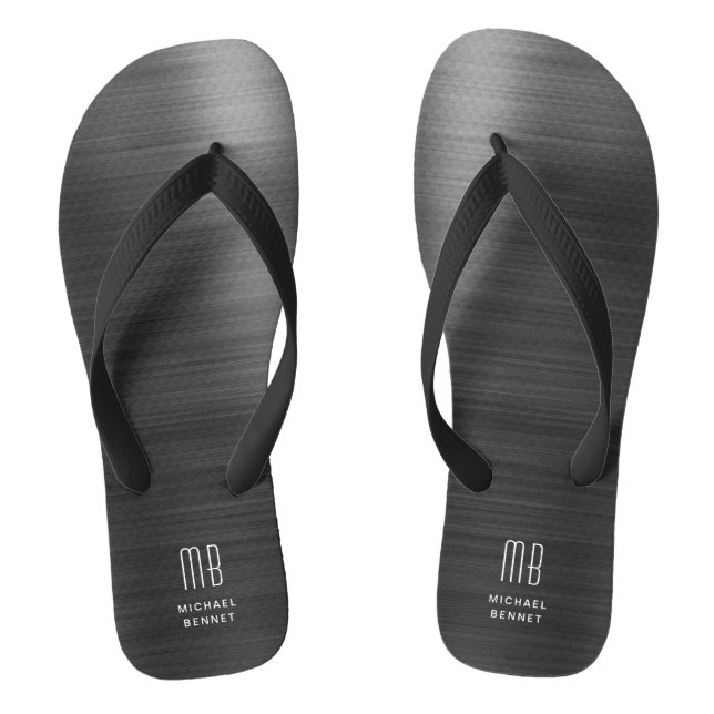 Elegant Monogram Black Flip Flops (Fußbett)