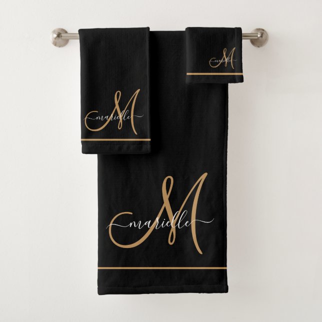 Élégant Monogram Black Gold Nom de script (En situation)