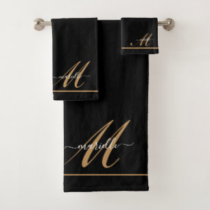 Élégant Monogram Black Gold Nom de script