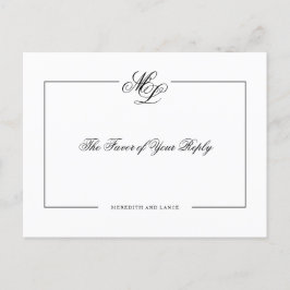 Elegant Monogram Black Script Wedding Antwort Einladungspostkarte