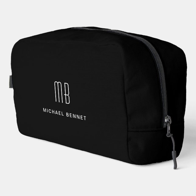 Elegant Monogram Black Waschbeutel (Rechte Ecke)