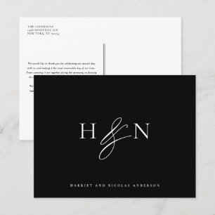 Elegant Monogram Black Wedding Vielen Dank Postkarte