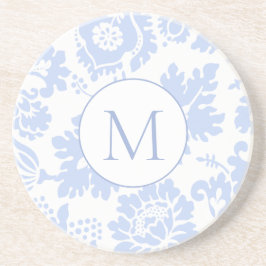 Elegant Monogram Blue Floral Botanical Getränkeuntersetzer