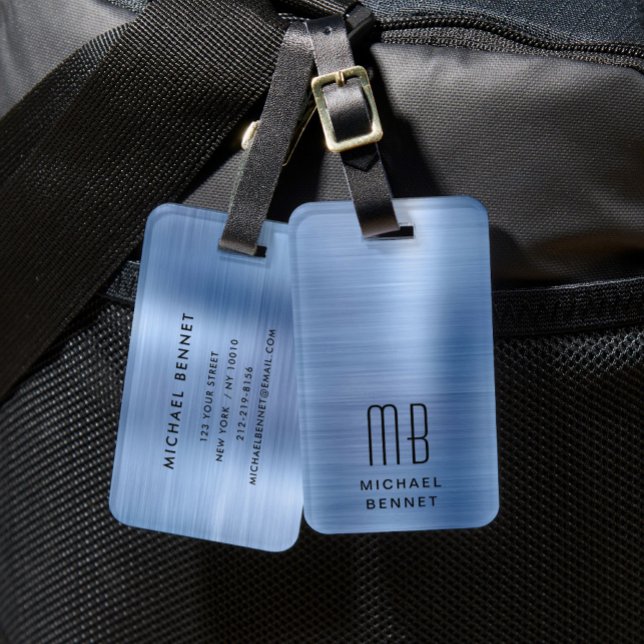 Elegant Monogram Blue Gepäckanhänger (Elegant Monogram Blue Luggage Tag)