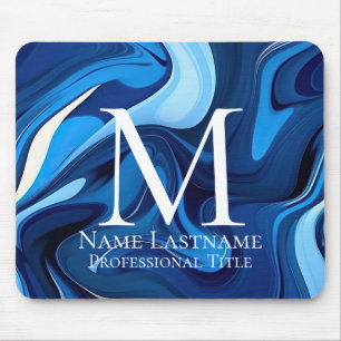 Elegant Monogram Blue Mousepad
