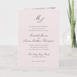Elegant Monogram Blush Floral All In One Wedding Einladung