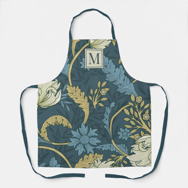 Elegant Monogram Botanical Floral William Morris Schürze (Vorderseite)