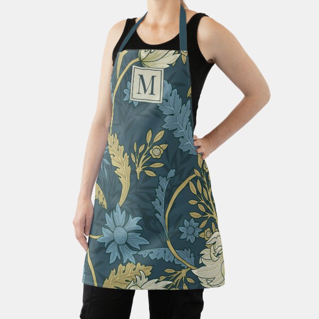 Elegant Monogram Botanical Floral William Morris Schürze (InSitu)