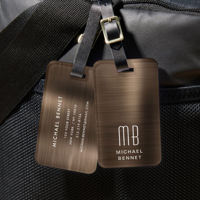 Elegant Monogram Brown Gepäckanhänger (Elegant Monogram Brown Luggage Tag)