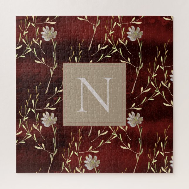 Elegant Monogram Burgundy Marsala Floral (Vertikal)
