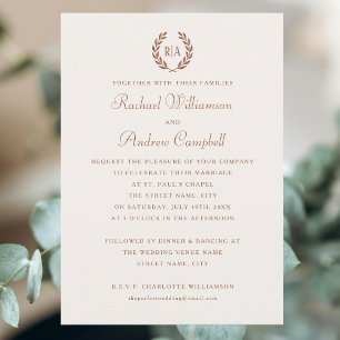 Elegant Monogram Burnt Orange Wedding Einladung