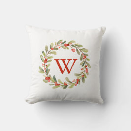 Elegant Monogram Christmas Wreath Kissen
