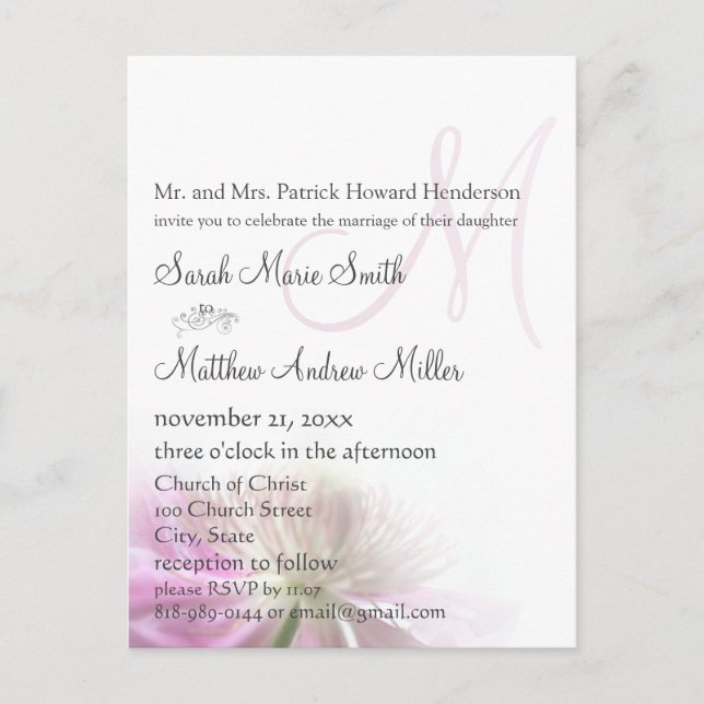 Elegant Monogram Clematis Wedding Einladung (Vorderseite)