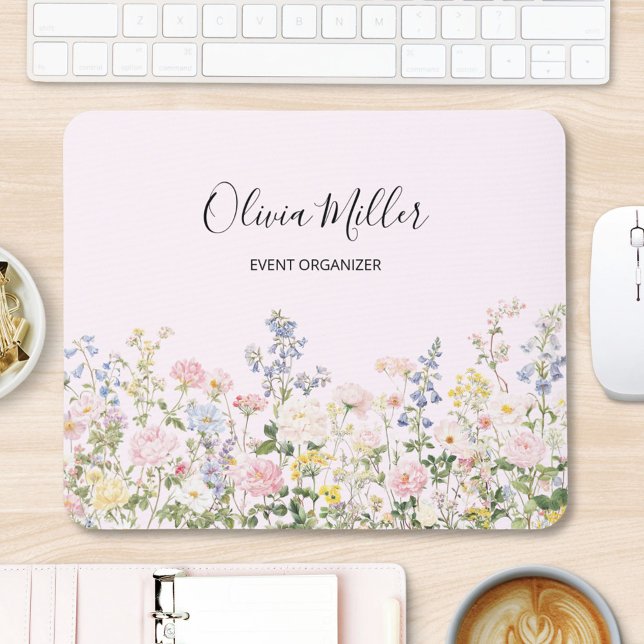 Elegant Monogram Colorful Flower Garden Floral Mousepad (In situ)