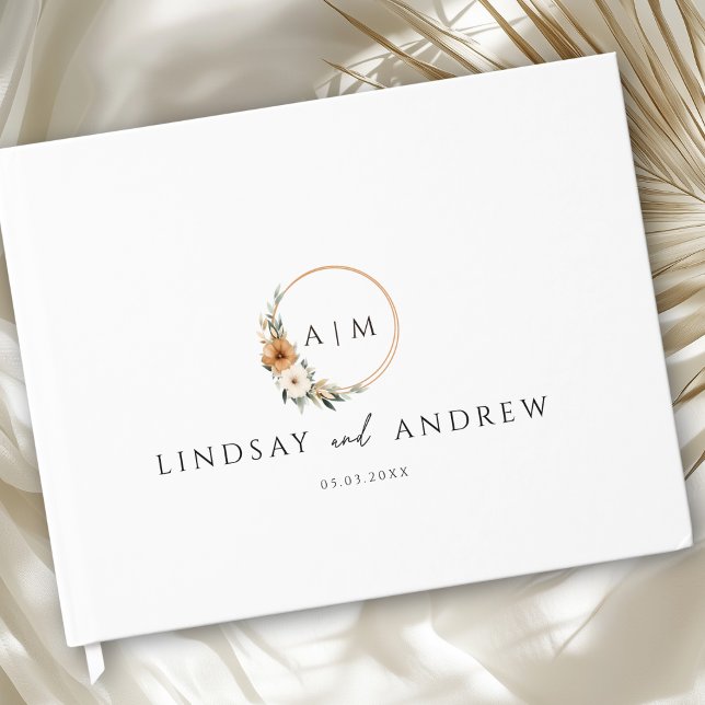 Elegant Monogram Copper Earthy Botanical  Gästebuch (Elegant Monogram Copper Earthy Botanical Photo Guest Book)