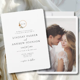 Elegant Monogram Copper Earthy Botanical Photo Einladung