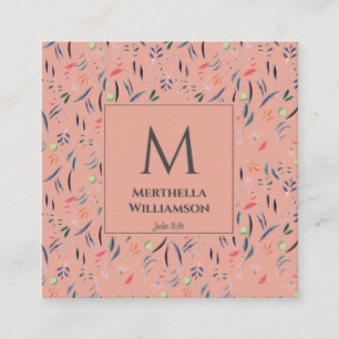 Elegant MONOGRAM Coral Pink Floral Quadratische Visitenkarte