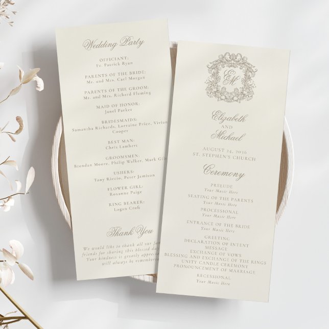 Elegant Monogram Crest Ivory Wedding Program Programm (Von Creator hochgeladen)
