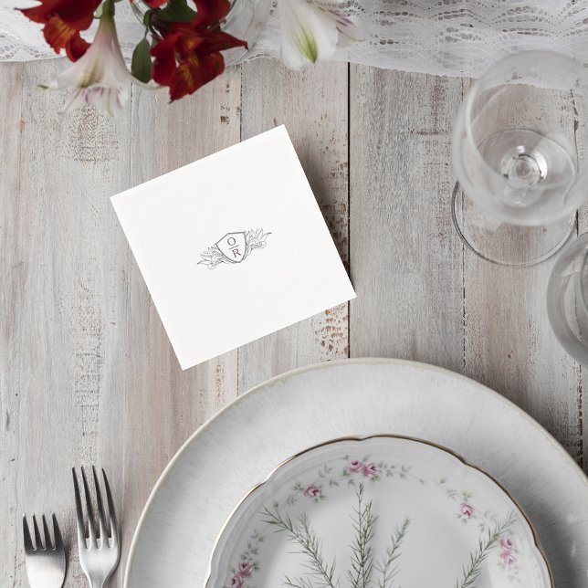 Elegant Monogram Crest Wedding Cocktail Napkin Serviette (Von Creator hochgeladen)