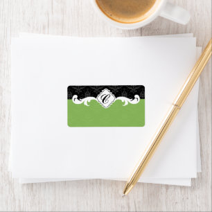 Elegant Monogram Damask Adressaufkleber