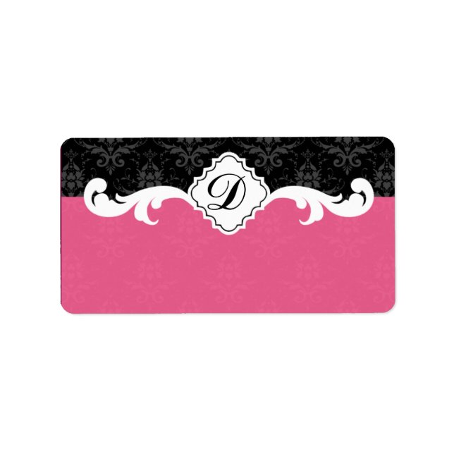 Elegant Monogram Damask Adressaufkleber (Vorne)