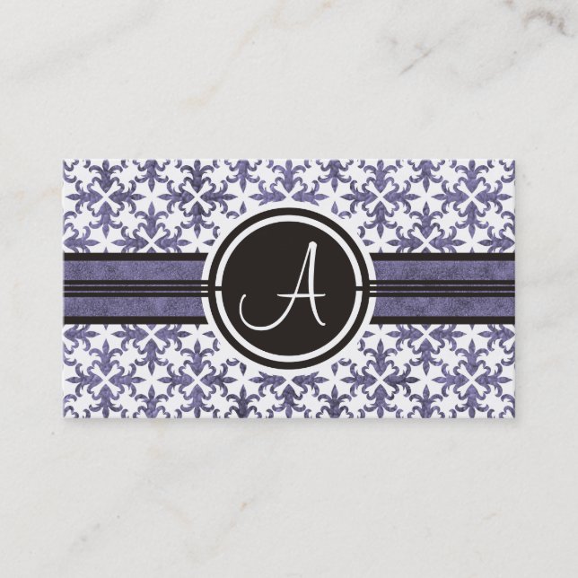 Élégant Monogram Damask Cartes de visite (Devant)