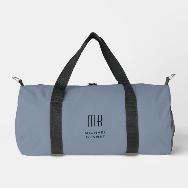 Elegant Monogram Dusty Blue Duffle Bag (Vorderseite)